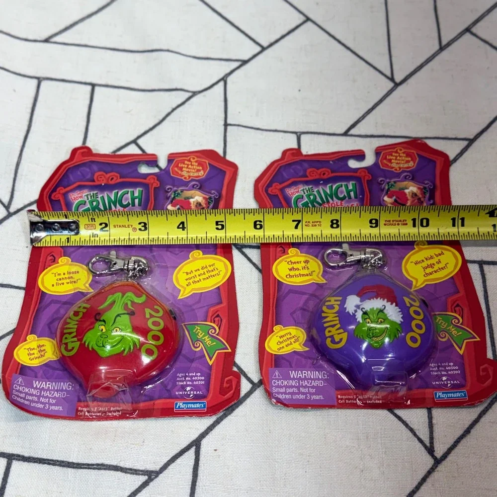 Playmates The Grinch Talking Keychain Lot OS Red Purple Vintage 2000 Movie 2pc